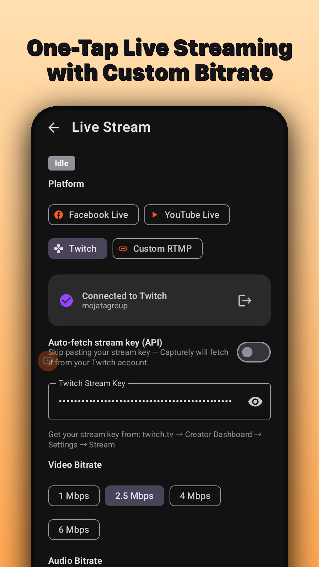 Live stream config with custom bitrate